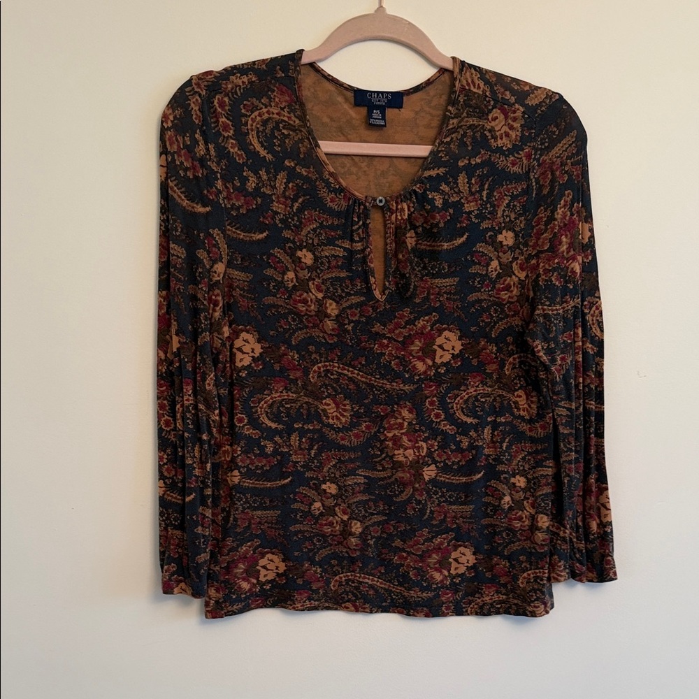 Chaps teal, burgundy and tan shirt